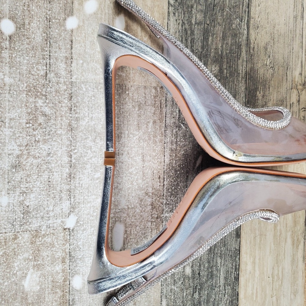 Schutz Audrey Womens Pumps Sz 7.5 B Silver Cristal Leather Slingback High Heels - Picture 8 of 13
